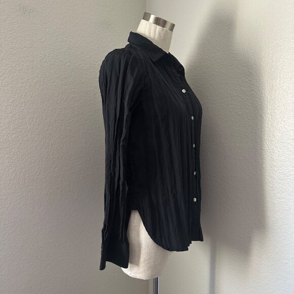 Madewell Black Button Up Shirt Crinkle Viscose Minimalist Shirttail Relax Fit Tu - Picture 5 of 14